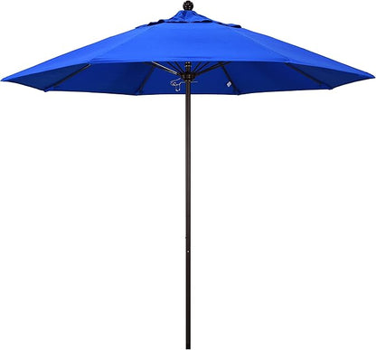 California Umbrella 9' Round Aluminum/Fiberglass Umbrella, Push Open, Bronze Pole, Sunbrella Pacific Blue