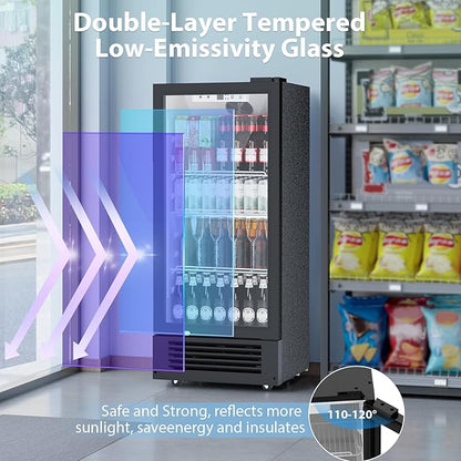 COWSAR Beverage Refrigerator Cooler, Freestanding 145 Can Beverage Refrigerator with Smart Temperature Control，6 CU FT Quiet Fridge with Lightbox for Bar, Office, Restaurant or Home, Black