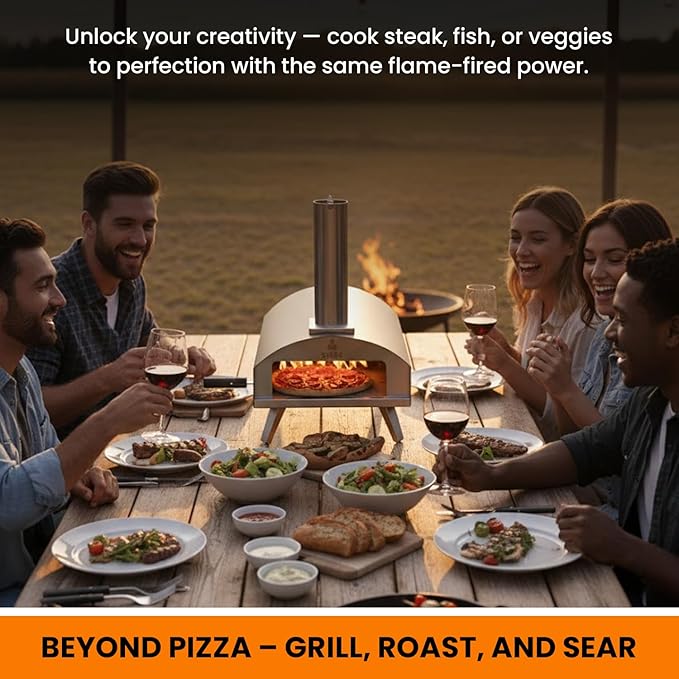 Stoke 13-Inch Wood Pizza Oven With Gas Burner, Peel, Rain Cover, and Cutter Included for Backyard, Camping, or Tailgating