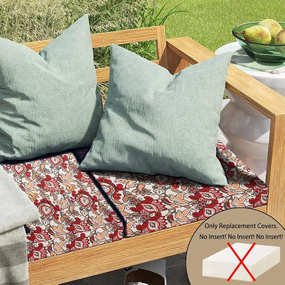 Magpie Fabrics Indoor Outdoor Cushion Cover Replacement 2 Pack, NO Insert! Water Repellent Slipcover with Ties Decor for Patio Garden Chair Seat Sofa Bench Wicker(Floral Red Orange, 22x20x4 Inch)