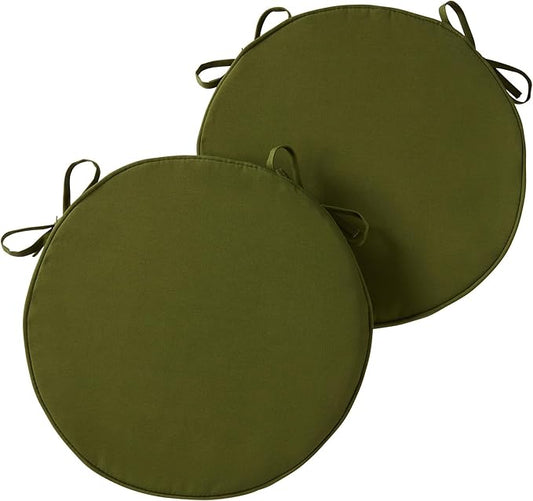 Set of 2 Outdoor 18 inch Round Patio Dining Chair Pads – Comfortable Fiber-Filled Seat Cushions with Ties, Reversible Polyester Fabric - Hunter Green
