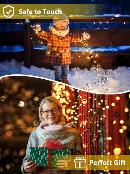 Solar String Lights Outdoor 6 Pack 600 LED Solar Christmas Light Warm White | 8 Lighting Modes, Memory Function, Auto On/Off, 198FT Waterproof Twinkle Lights for Outside Garden Yard Party Xmas Tree Decor