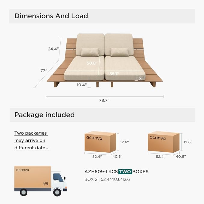 Acanva Solora Set of 2 Patio Chaise Lounge Chair Outdoor | Aluminum Reclining Chairs, 5-Position Adjustable, Water-Resistant Olefin Fabric Cushion, for Poolside, Balcony, Yard