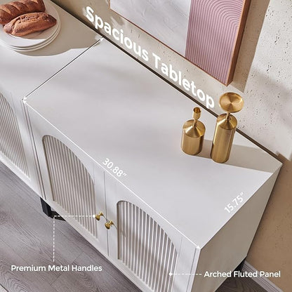 IFBUY Modern Sideboard Buffet Cabinet, 92.63" W Fluted Arched Buffet Cabinet with Storage and Adjustable Shelves, Wooden Modular Coffee Bar Cabinets for Kitchen, Entryway, White