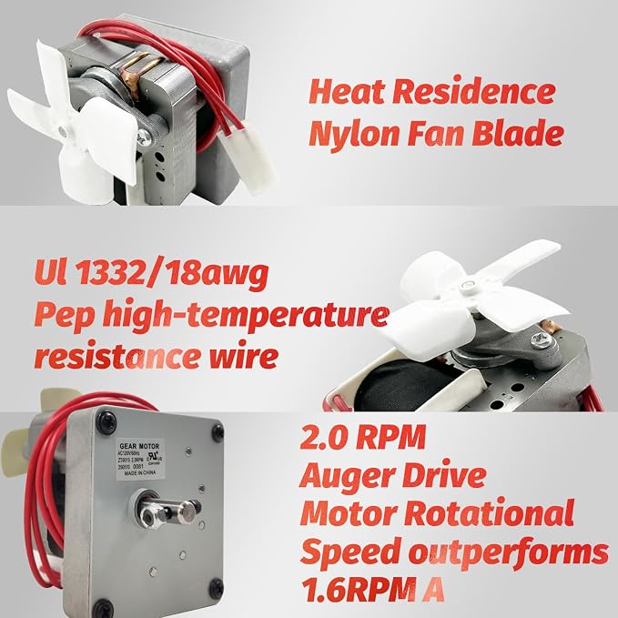 Upgraded 2.0 RPM Auger Motor Replacement Compatible with Traeger, Pit Boss, Camp Chef, Z Grills Pellet Grills – 110V 60Hz Heavy Duty High Torque Feeder Drive Motor for Jams & Low Temp Issues