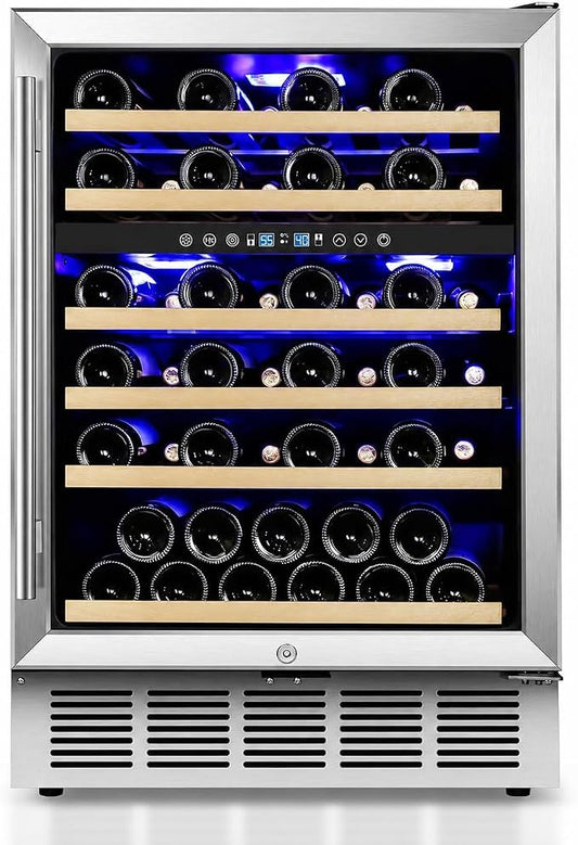 Dual Zone Wine Cooler Refrigerator 24 Inch | Built-in Wine Fridge with 40–65°F Temperature Control, Glass Door Wine Cooler for Home Bar Kitchen Office