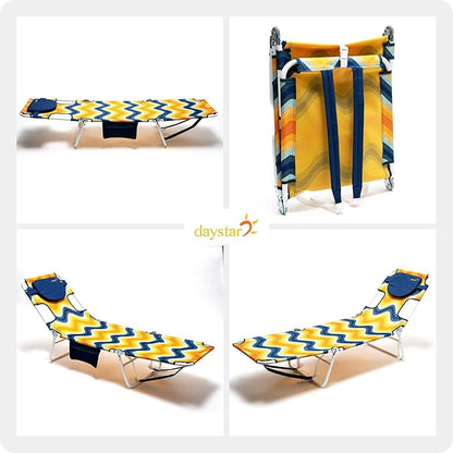 SUNNYFEEL Lay Flat Tanning Chair with Face Down Hole & Arm Slots, Backpack Beach Lounge Chair, 5-Position Folding Sunbathing Chair, 300 LBS Heavy Duty, 72" L x 22" W for Beach, Pool, Camping