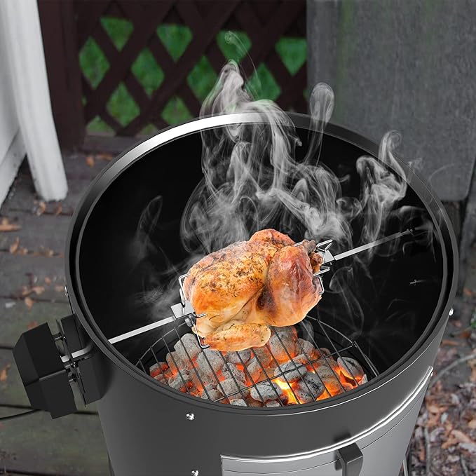 onlyfire Stainless Steel BBQ Rotisserie Kit for Weber 22 Inch WSM Cooker | 110V Electric Motor, 360 Degree Full Rotation, Takes Your WSM to Next Level