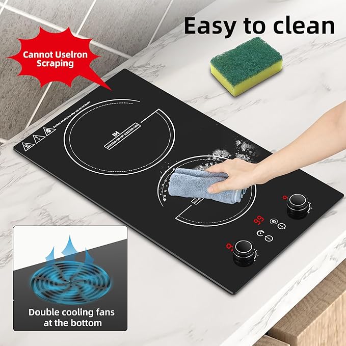 Double Induction Cooktop,110V 2600W 2 burner induction cooktop with hot plat with LED Touch Screen 10 Levels,Child Safety Lock & Timer 110V countertop burners