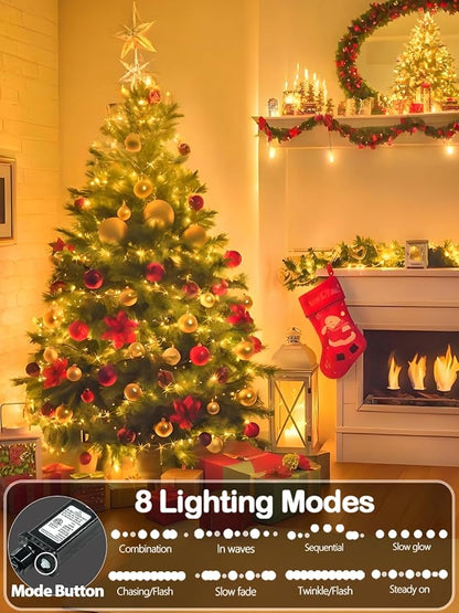 330FT 1000 LED Super Long Christmas Lights String Indoor Outdoor Warm White | Timer and Memory Function, 8 Modes Green Wire Twinkle Lights for Xmas Tree Fence Pillar Bedroom Garden Holiday Party Decor
