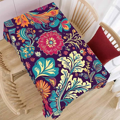 Rectangle Tablecloth Paisley Floral,Colorful Geometric Paisley Flowers BBQ Table Cloth Coffee Table Cover 52x70 Inch Tablecloths for Home Canteen Dining Kitchen Outdoor