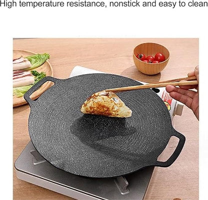 gernie Korean BBQ Grill Pan, Nonstick Round Griddle Grill Pan, Portable Round Cast Iron Skillet with Handle, Multifunctional Stove Plate for Meats, Pancakes, Korean Grill Pan for, gernief9w01iphkm-13