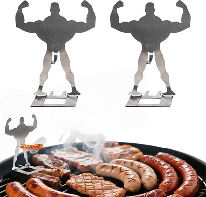 2 PCS Funny BBQ Stand Muscle Man Hot Dog Holder | Reusable Stainless Steel Hotdog and Sausage Stand | Portable Hot Dog Roaster | Barbecue Grill Accessories | Funny Birthday Gifts for Men