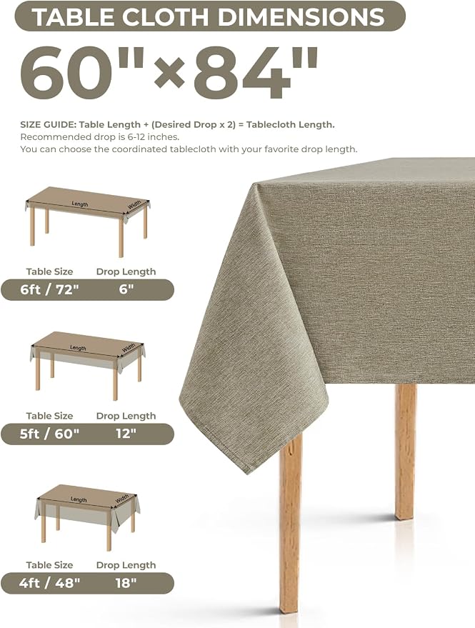 Decorelia Faux Linen Farmhouse Table Cloth 60"x84" for Rectangle Table, Natural Waterproof Outdoor Washable Cloth Tablecloth for Rectangular Dining Room Kitchen Outdoor Party Restaurant Decor
