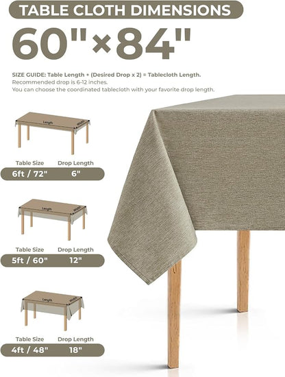 Decorelia Faux Linen Farmhouse Table Cloth 60"x84" for Rectangle Table, Natural Waterproof Outdoor Washable Cloth Tablecloth for Rectangular Dining Room Kitchen Outdoor Party Restaurant Decor