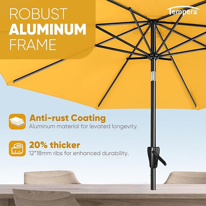 Tempera Patio Market Outdoor Table Umbrella with Push Button Tilt and Crank, Large Sun Umbrella with Sturdy Pole & Fade Resistant Canopy, Easy to Set