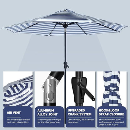 Tempera Patio Market Outdoor Table Umbrella with Push Button Tilt and Crank, Large Sun Umbrella with Sturdy Pole & Fade Resistant Canopy, Easy to Set