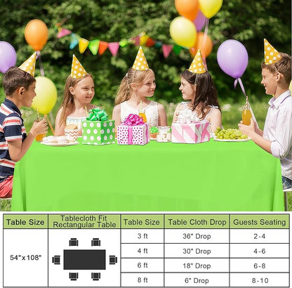 Smiry Disposable Table Cloth - 10 Pack, 54 x 108 Inch Waterproof Rectangle Tablecloths for Parties, Decorative Plastic Table Cover, Leakproof & Sturdy, Lime Green