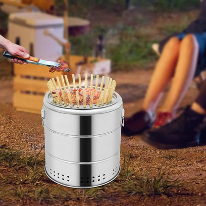 Barbecue Charcoal Barrel Grill, Large Portable Charcoal Grills Barrel 360° Smokeless Outdoor, Stainless Steel Surround Kebab Grill with 22/30 Skewer BBQ Grill Cooking Grate for Party (30* Skewers)