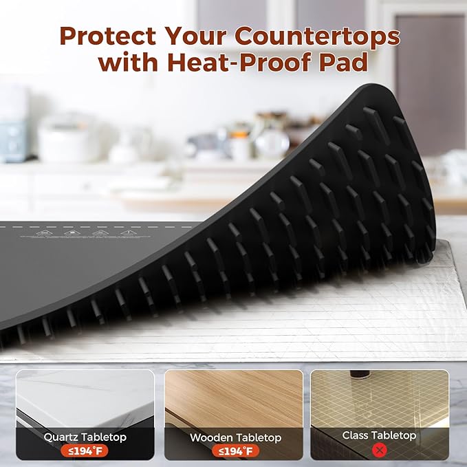 Newise Upgrade Graphene Warming Mat for Food, Food Warming Mat for Countertop with 6 Temperature Settings and Timing Function, Portable Electric Warming Tray for Parties Buffet, Black