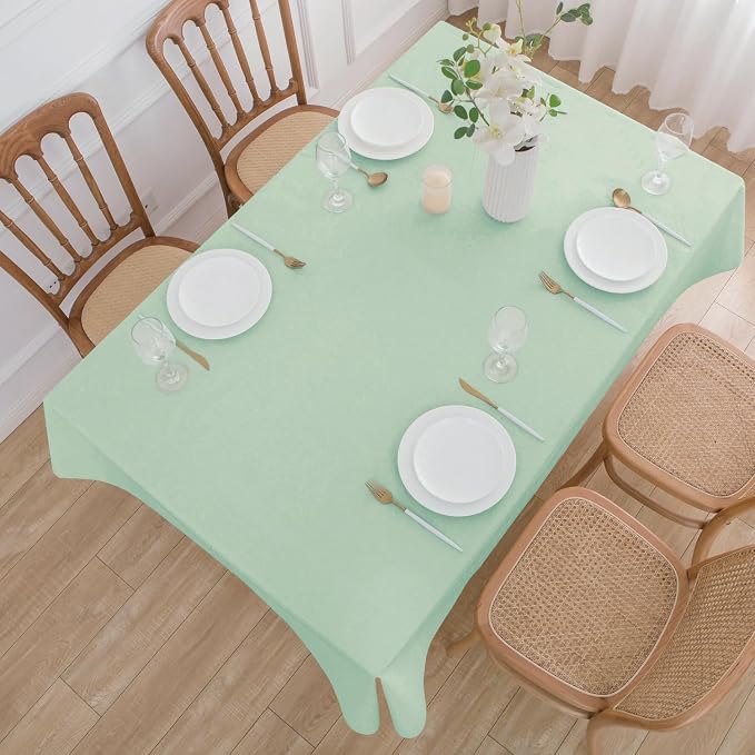NLMUVW Sage Green Vinyl Tablecloth with Flannel Backing, Rectangle PVC Table Cover 6ft Waterproof Wipe Clean for Dining Party Camping Outdoor, 60 X 84 Inch
