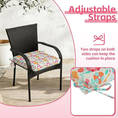 COZYVIDA Outdoor Chair Cushions Set of 4, 20"x20" Square Seat Pads with Tie Straps and YKK Zippers, 30D High-Density Foam, Water-Resistant Fabric,UV-Resistant 1000+ Hrs