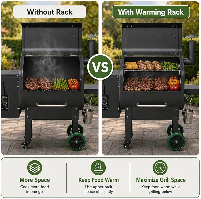 GRISUN Grill Warming Rack for Green Mountain Daniel Boone Pellet Grill, Stainless Steel Upper Rack, Heavy-Duty Grill Rack Accessories, Replacement for GMG-6008, Silver