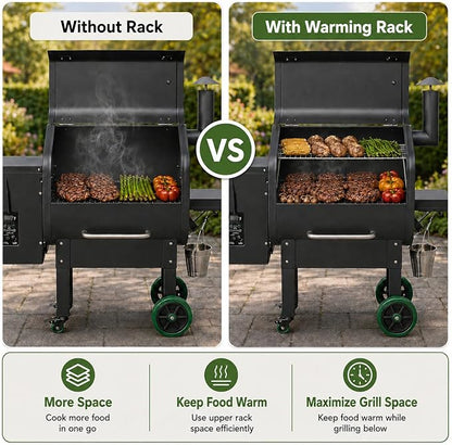 GRISUN Grill Warming Rack for Green Mountain Daniel Boone Pellet Grill, Stainless Steel Upper Rack, Heavy-Duty Grill Rack Accessories, Replacement for GMG-6008, Silver