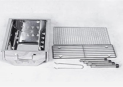 Charcoal Grill Small Stainless Steel BBQ Grill Camping Table Top Grill Portable Foldable Charcoal Grill for Outdoor Camping Cooking, 15.7 x 11.0 x 4.3 Inch Camping Grill