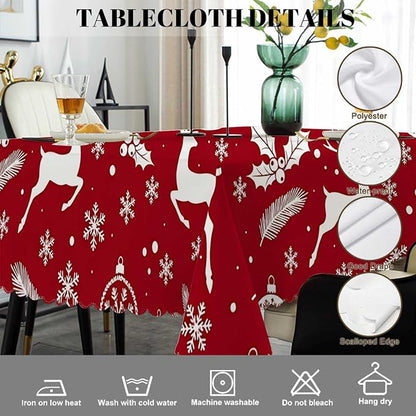 Swono Decorative Rectangle Table Cloth Christmas Deer, Winter Deers Snowflakes Holly Berry Polyester Tablecloth Kitchen Table Cover for Dining BBQ Picnic Coffee Table 50x72, 4-6 Seats