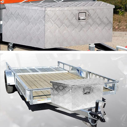 27" x 13" x 13" Trailer Tongue Tool Box with Latch and Keys Heavy Duty Aluminum Trailer Toolbox Organizer Truck Underbody Box Compatible with Pick Up Truck Bed RV Trailer ATV Silver
