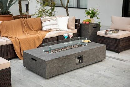 56-inch Rectangle Propane Gas Fire Pit Table, CSA Certified 50,000 BTU Outdoor Fireplace for Backyard, Porch, Garden (Grey, Fire Pit with Wind Guard&Tank)