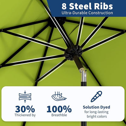 Garvee 10FT Patio Umbrella 8 Sturdy Ribs Outdoor Table Umbrella,Grass Green | Crank Lift & Push Button Tilt - Market Umbrella for Pool, Deck, Yard, Garden
