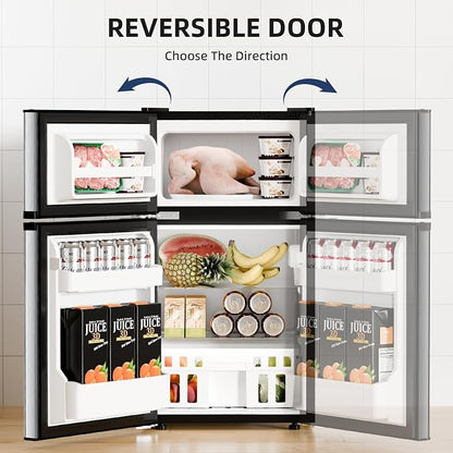 Antarctic Star 3.1 Cu.Ft.Compact Refrigerator,Mini Fridge with Freezer,2-Door with Adjustable Removable Shelves For kitchen/Apartment/Dorm/Office,SILVER