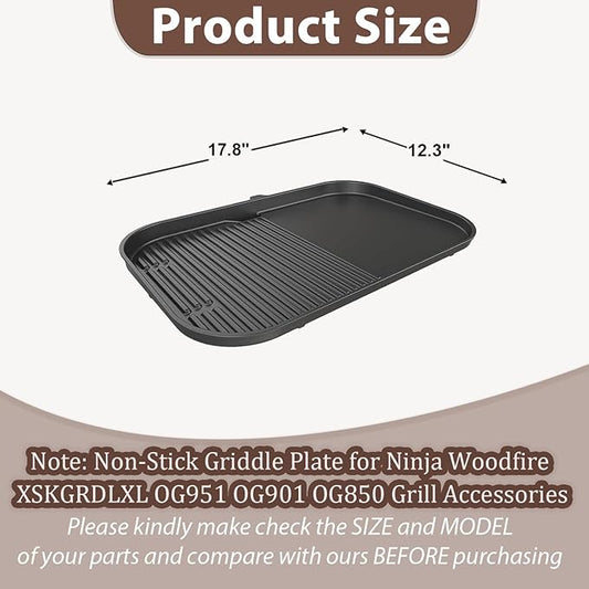 Non-Stick Griddle Plate for Ninja Woodfire XSKGRDLXL OG951 OG901 OG850 Grill Accessories，Cast Iron Flat Top 2-in-1 Grill Griddle Plate Pan for Ninja Woodfire Pro XL Connect OG900 OG800 Series