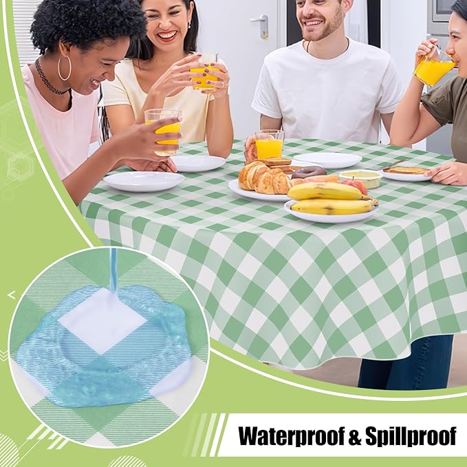 Smiry Picnic Table Cloth, Vinyl Tablecloths with Flannel Backing, 60" Round | Waterproof Picnic Table Cloth, Wipeable Buffalo Plaid Table Cover for Indoor and Outdoor (Sage Green & White)