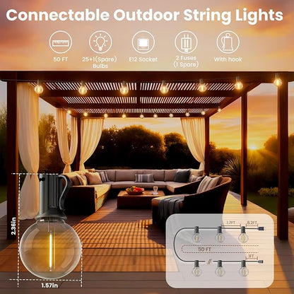 RTTY Outdoor String Lights 50ft, G40 Led Patio Lights with 26pcs Bulbs,Waterproof Shatterproof Dimmable Hanging Connectable Globe Outdoor Lights for Cafe,Bistro,Backyard,Gazebo,Balcony,Party, Black