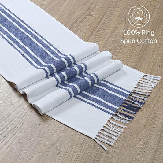 Table Runner 100% Cotton 14x72 Inch - Soft Durable Washable, for Parties Holidays Weddings Kitchen and Everyday Use - 72 Inches Long Farmhouse Rustic Table Runner Blue