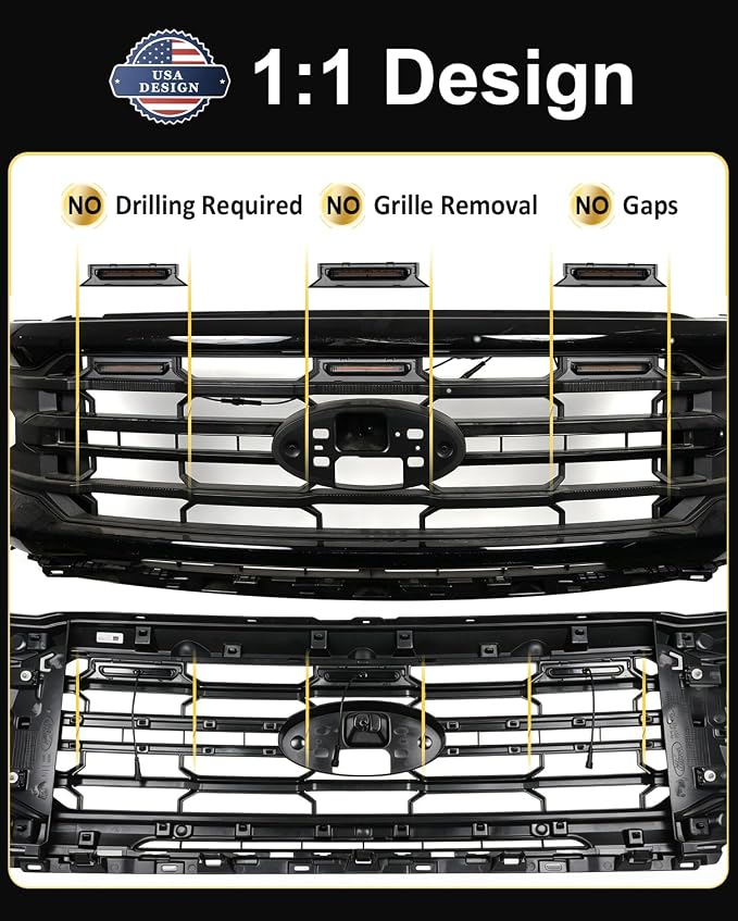 Front Grill Raptor Lights for Ford F150 2024 2025 2026 (White, XLT) | 5th Gen F150 Grille Marker Lights, Waterproof F150 LED Lights Accessories, Snap-in Installation, OEM Style, Off-road Driving