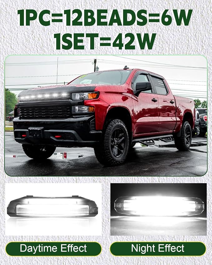 LED Grill Lights for 2019 2020 2021 Chevy Silverado Accessoreis | Clip On Front Grille Insert Light Bar Head Lamp Fits Silverado Trail Boss,WT,Custom Only