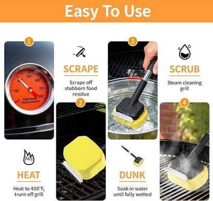 5Pcs Grill Brush for Outdoor Grill, w/Bristle Free BBQ Scraper | Grill Brush Set with Steam/Steel/Plastic/Scour Heads & 20.47" Handle, Safe for Cast Iron, Stainless Steel, Porcelain Grates