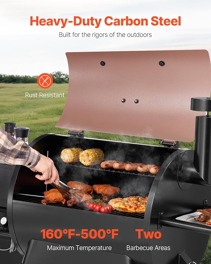 VEVOR Wood Pellet Grill Smoker, 8 in 1 BBQ Grills for Outdoor Cooking, 575 Square Inches Cook Area Electric Smokers, with WiFi-app Control, LCD Screen Controller, Meat Probe, 500°F Max Temperature