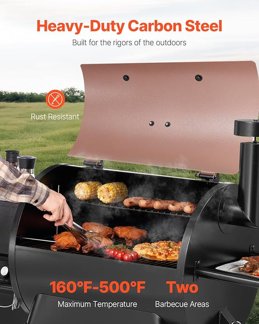 VEVOR Wood Pellet Grill Smoker, 8 in 1 BBQ Grills for Outdoor Cooking, 575 Square Inches Cook Area Electric Smokers, with WiFi-app Control, LCD Screen Controller, Meat Probe, 500°F Max Temperature