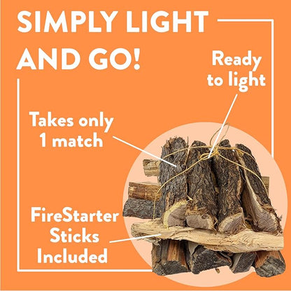 Billy Buckskin 1 Click Fire 19 LB Firewood Bundle – Juniper, Pinion & Mesquite & Fatwood Sticks - Split, Seasoned Firewood Logs for Fire Pit, Campfire, Fireplace, Wood Stoves and Outdoor Grilling