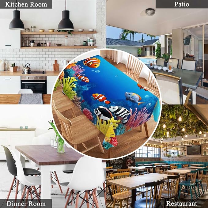 Swono Underwater Landscape 52"X70" Oblong Table Cloth Tropical Ocean Coral Reef Fishes Wrinkle Free Table Cover Farmhouse Tablecloth for Home Restaurant Picnic Indoor Outdoor Dining