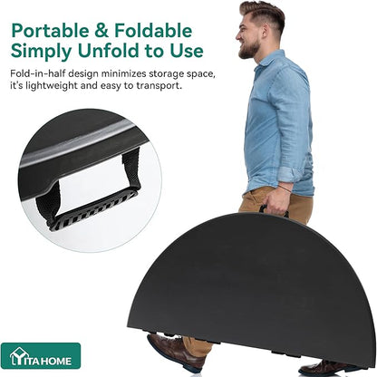 YITAHOME 48 Inch Round Folding Table with Carrying Handle, Portable Folding Round Table w/Heavy Duty Frame and Thick Tabletop for Indoor and Outdoor Dining, Camping, Parties, Picnics, BBQs, Black