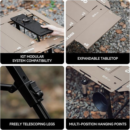 BLACKDOG 4.5U IGT Camping Table, Folding Portable Camp Table, Adjustable Height Aluminum Portable Table with Carry Bag for Outdoor, Pictic, Patio and Backyard 48.8" L x 22.8" W, Desert Sand