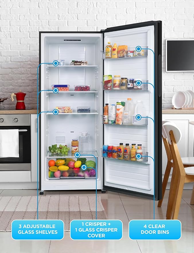 Commercial Cool 16.4 Cu. Ft. Convertible Freezer Refrigerator, Upright Fridge with Glass Shelves, Reversible Door, ENERGY STAR rated, Auto Defrost, CCUC1640GB, Black | Upright Fridge with Glass Shelves, Reversible Door, ENERGY STAR rated, Auto Defrost,...
