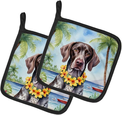 Caroline's Treasures German Shorthaired Pointer Luau Pair of Pot Holders Kitchen Heat Resistant Pot Holders Sets Oven Hot Pads for Cooking Baking BBQ, 7 1/2 x 7 1/2