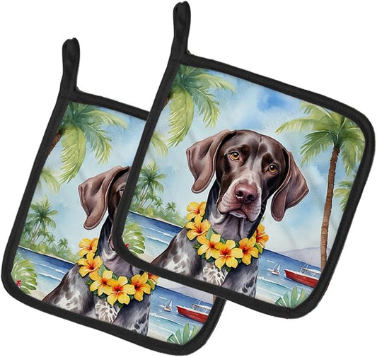 Caroline's Treasures German Shorthaired Pointer Luau Pair of Pot Holders Kitchen Heat Resistant Pot Holders Sets Oven Hot Pads for Cooking Baking BBQ, 7 1/2 x 7 1/2